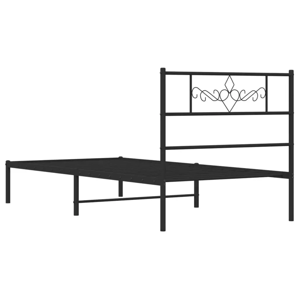 Metal Bed Frame King Single Black Steel Slats Headboard 107x203cm