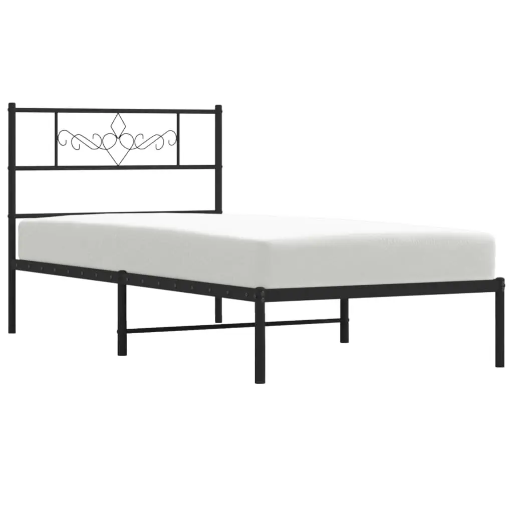 Metal Bed Frame King Single Black Steel Slats Headboard 107x203cm