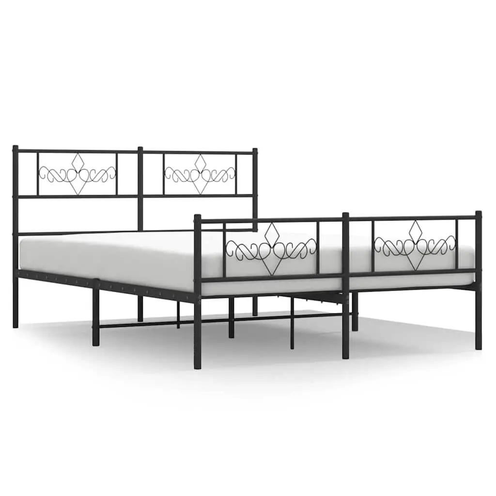 Metal Bed Frame Black with Headboard Footboard 135x190 cm