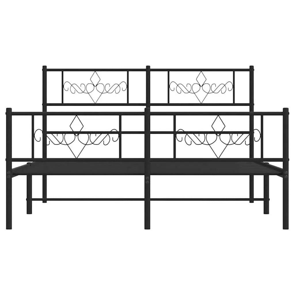 Metal Bed Frame Black with Headboard Footboard 135x190 cm
