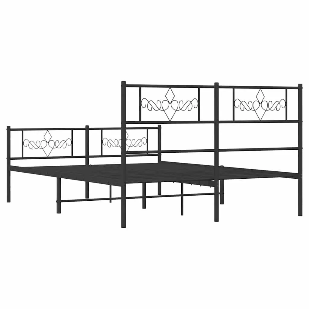 Metal Bed Frame Black with Headboard Footboard 135x190 cm