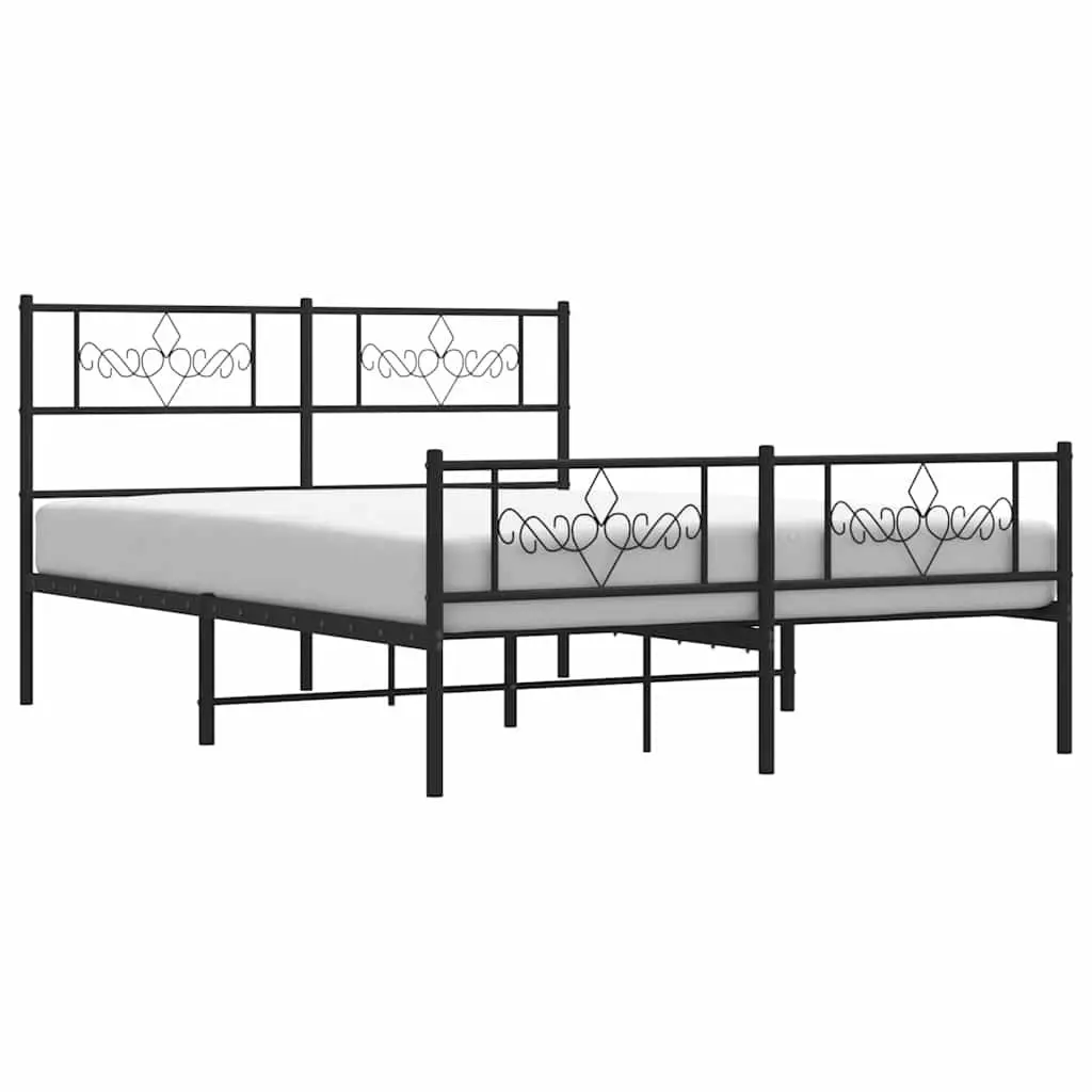 Metal Bed Frame Black with Headboard Footboard 135x190 cm