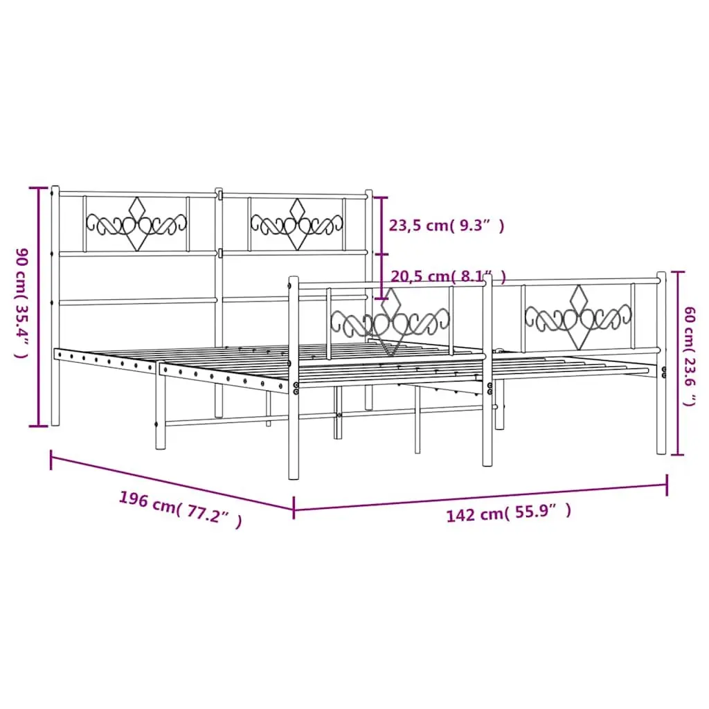 Metal Bed Frame Black with Headboard Footboard 135x190 cm