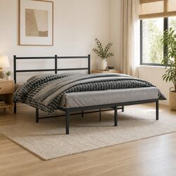 Friendly Metal Bed Frame 150x200 cm with Comfortable Headboard