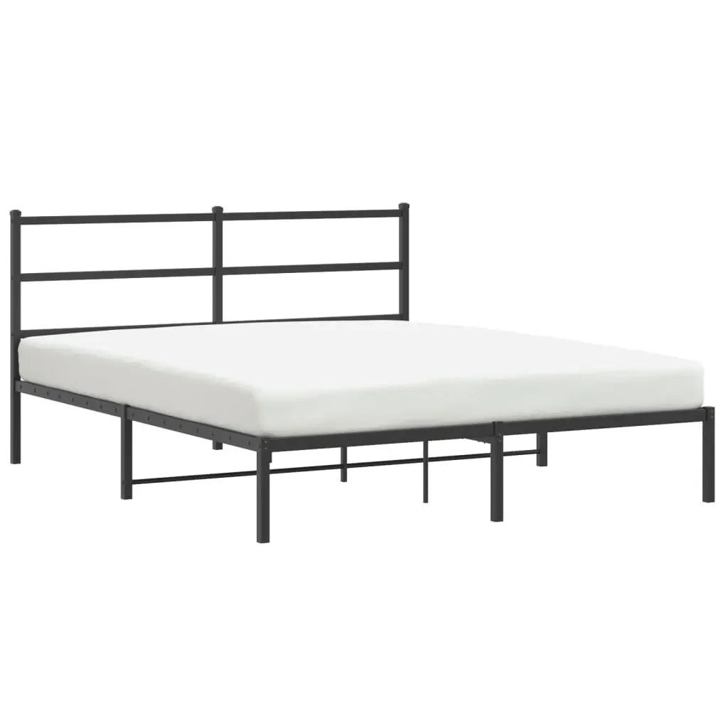 Metal Bed Frame with Headboard Black 150x200 cm Steel Slats Centre Legs