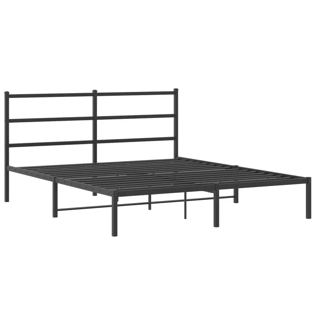 Metal Bed Frame with Headboard Black 150x200 cm Steel Slats Centre Legs
