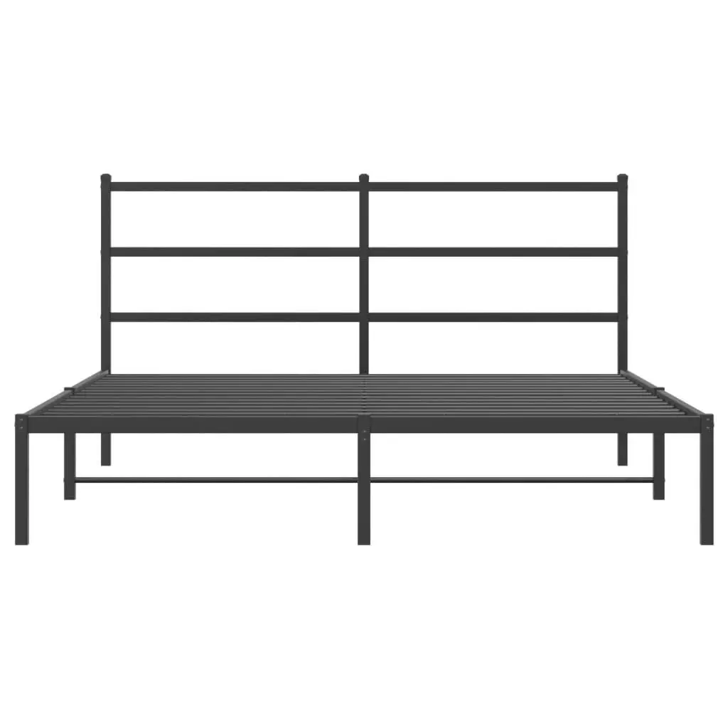 Metal Bed Frame with Headboard Black 150x200 cm Steel Slats Centre Legs