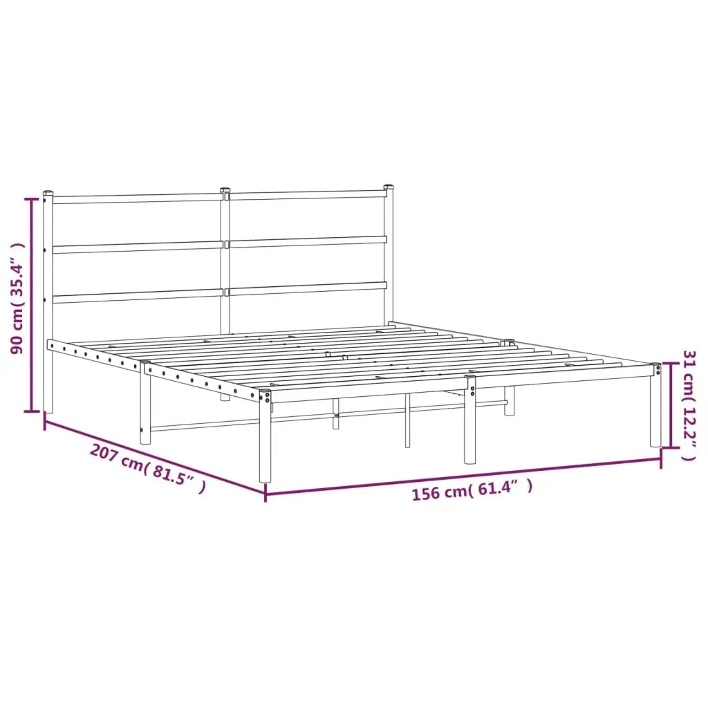 Metal Bed Frame with Headboard Black 150x200 cm Steel Slats Centre Legs