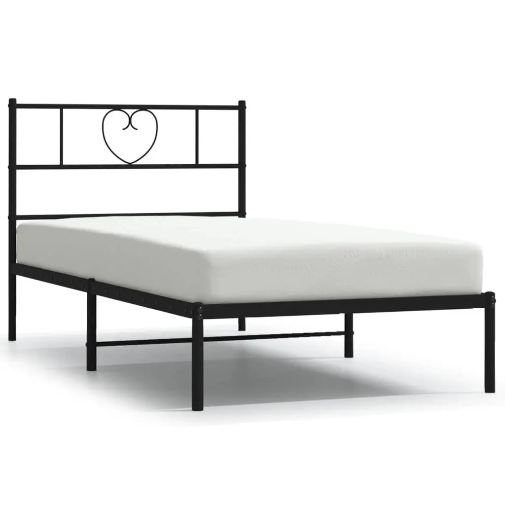 Metal Bed Frame King Size Powder-Coated Steel 107x203 cm with Headboard Black