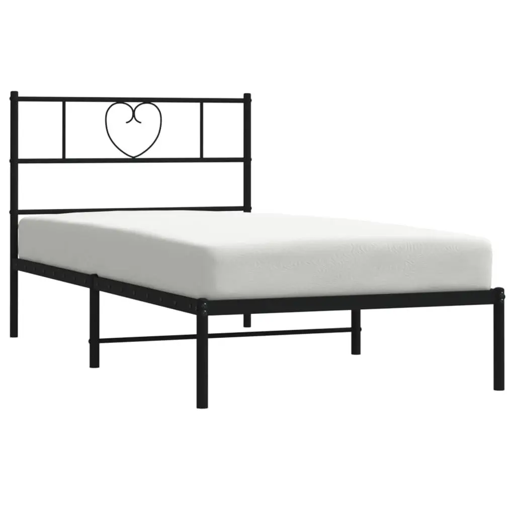 Metal Bed Frame King Size Powder-Coated Steel 107x203 cm with Headboard Black
