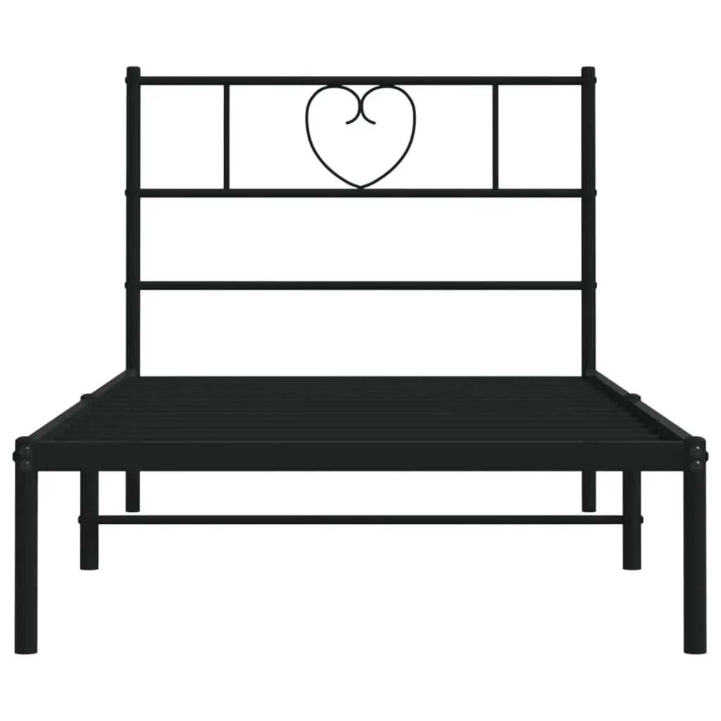 Metal Bed Frame King Size Powder-Coated Steel 107x203 cm with Headboard Black