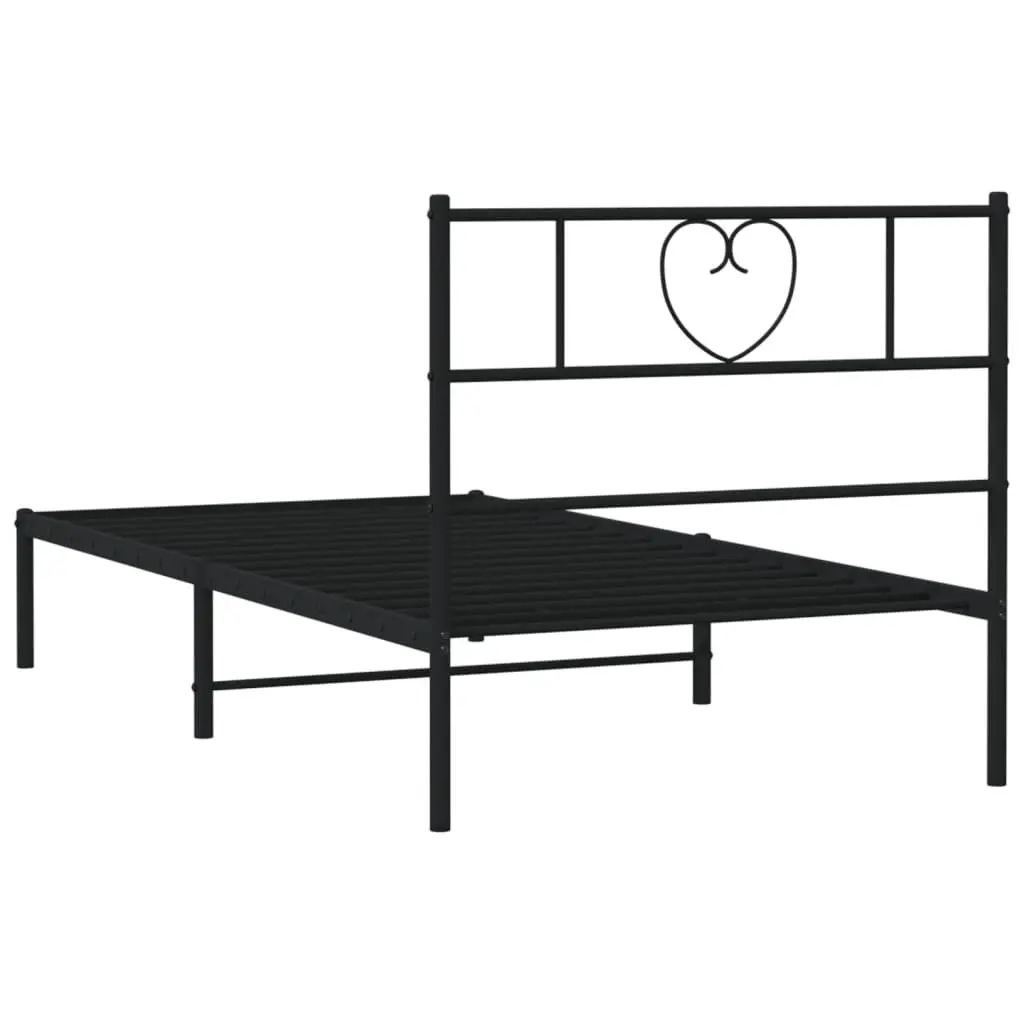 Metal Bed Frame King Size Powder-Coated Steel 107x203 cm with Headboard Black