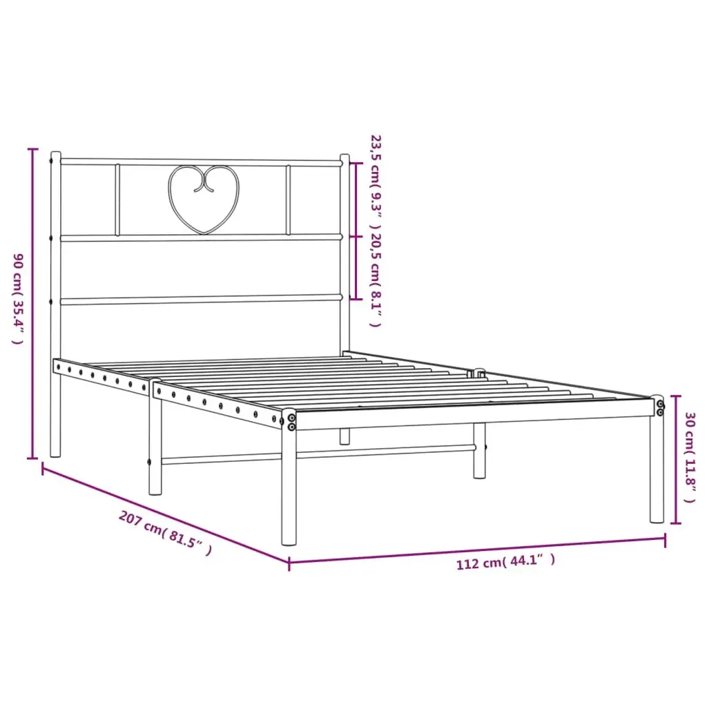 Metal Bed Frame King Size Powder-Coated Steel 107x203 cm with Headboard Black