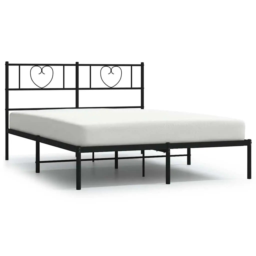 Metal Bed Frame with Headboard Black 150x200 cm