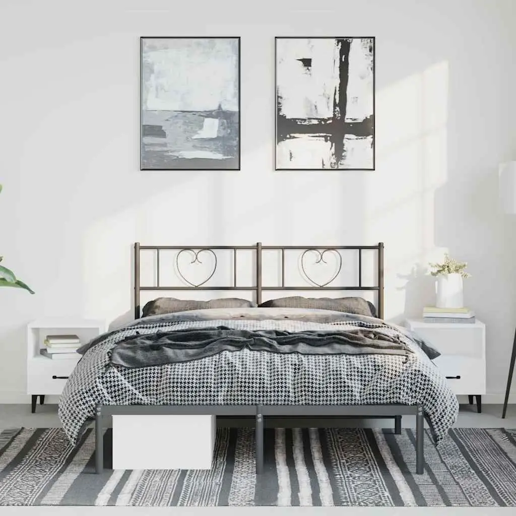Metal Bed Frame with Headboard Black 150x200 cm