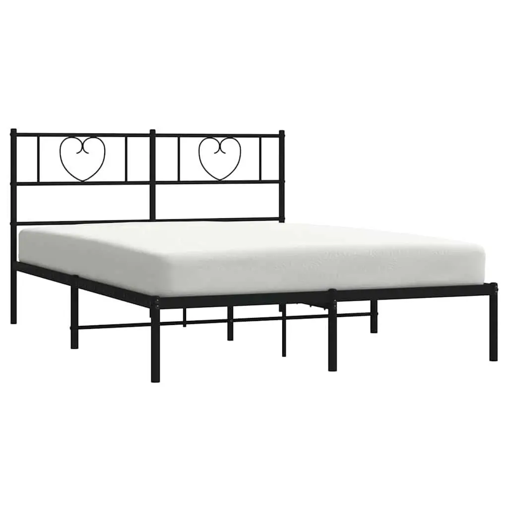 Metal Bed Frame with Headboard Black 150x200 cm