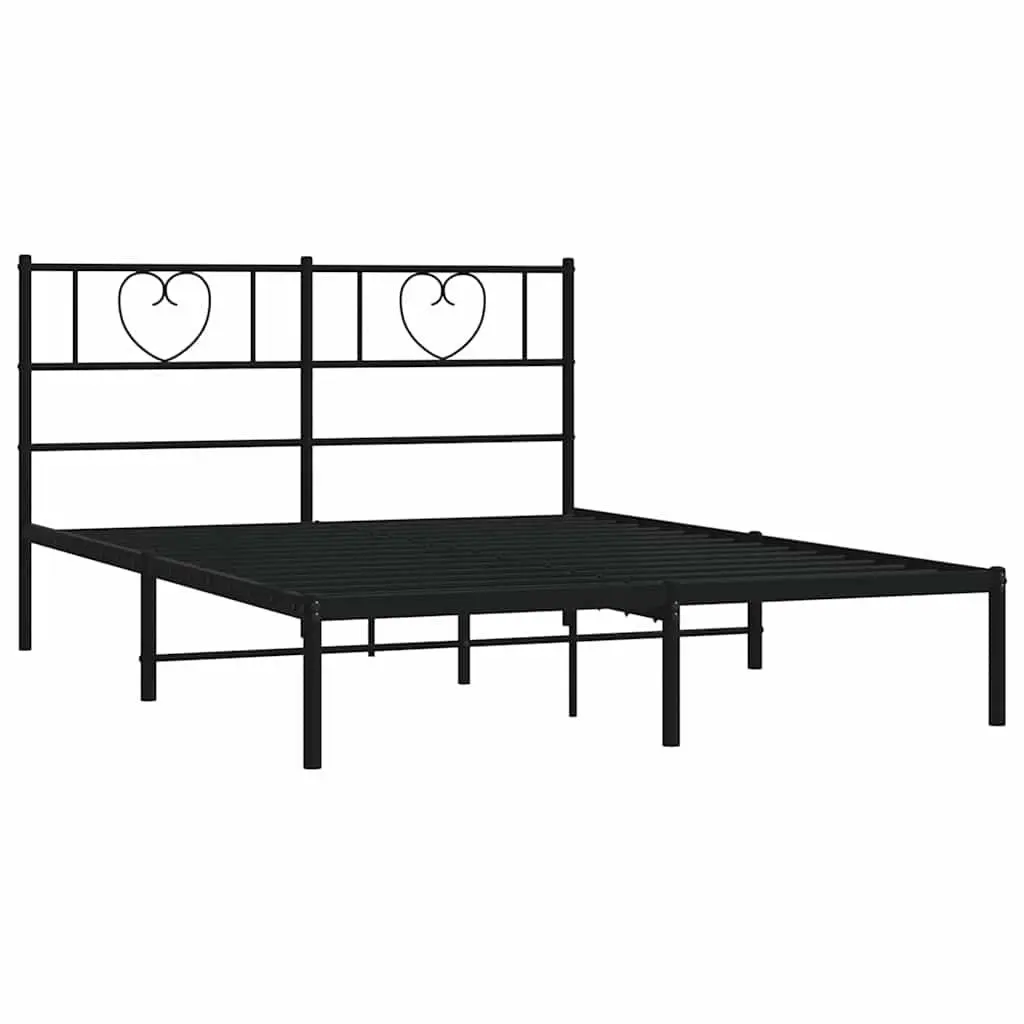 Metal Bed Frame with Headboard Black 150x200 cm