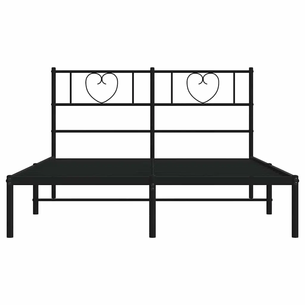 Metal Bed Frame with Headboard Black 150x200 cm