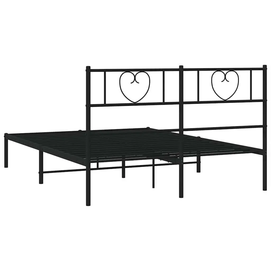 Metal Bed Frame with Headboard Black 150x200 cm