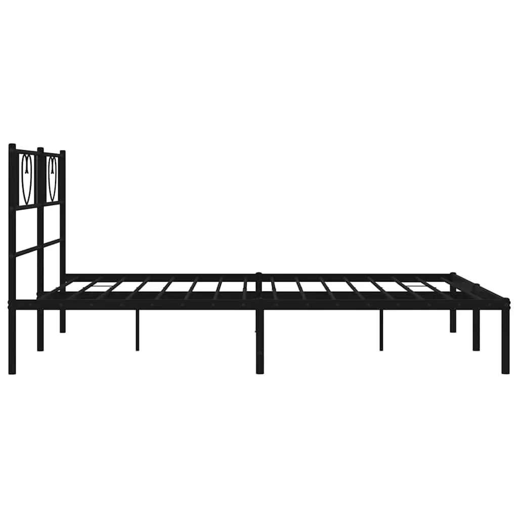 Metal Bed Frame with Headboard Black 150x200 cm