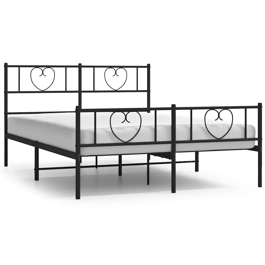 Metal Bed Frame with Footboard Slatted Base Black 135x190 cm