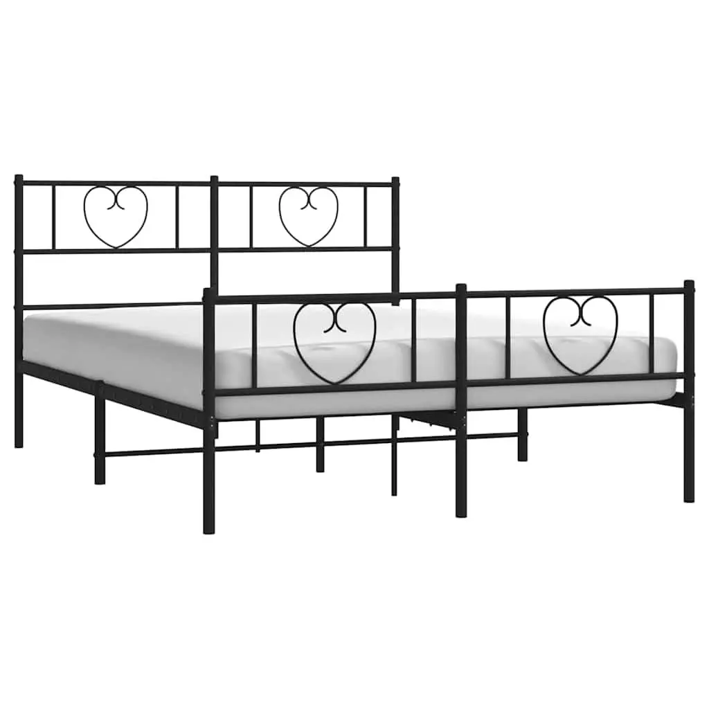 Metal Bed Frame with Footboard Slatted Base Black 135x190 cm