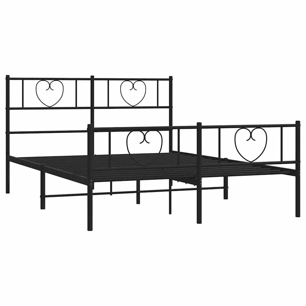 Metal Bed Frame with Footboard Slatted Base Black 135x190 cm