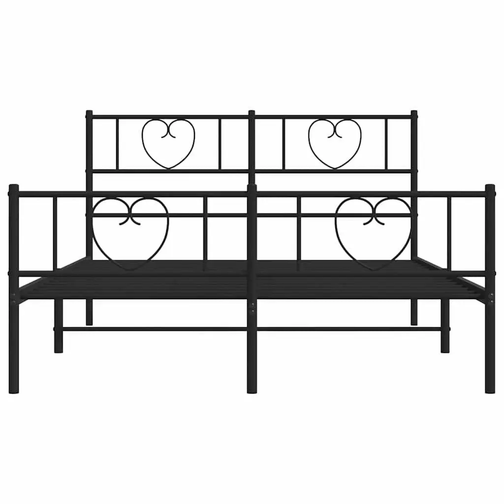Metal Bed Frame with Footboard Slatted Base Black 135x190 cm