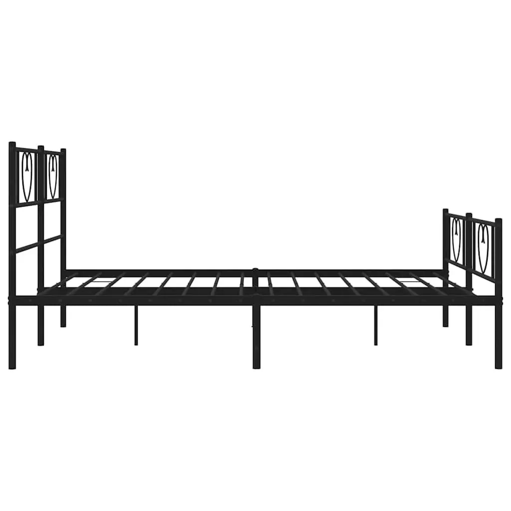 Metal Bed Frame with Footboard Slatted Base Black 135x190 cm
