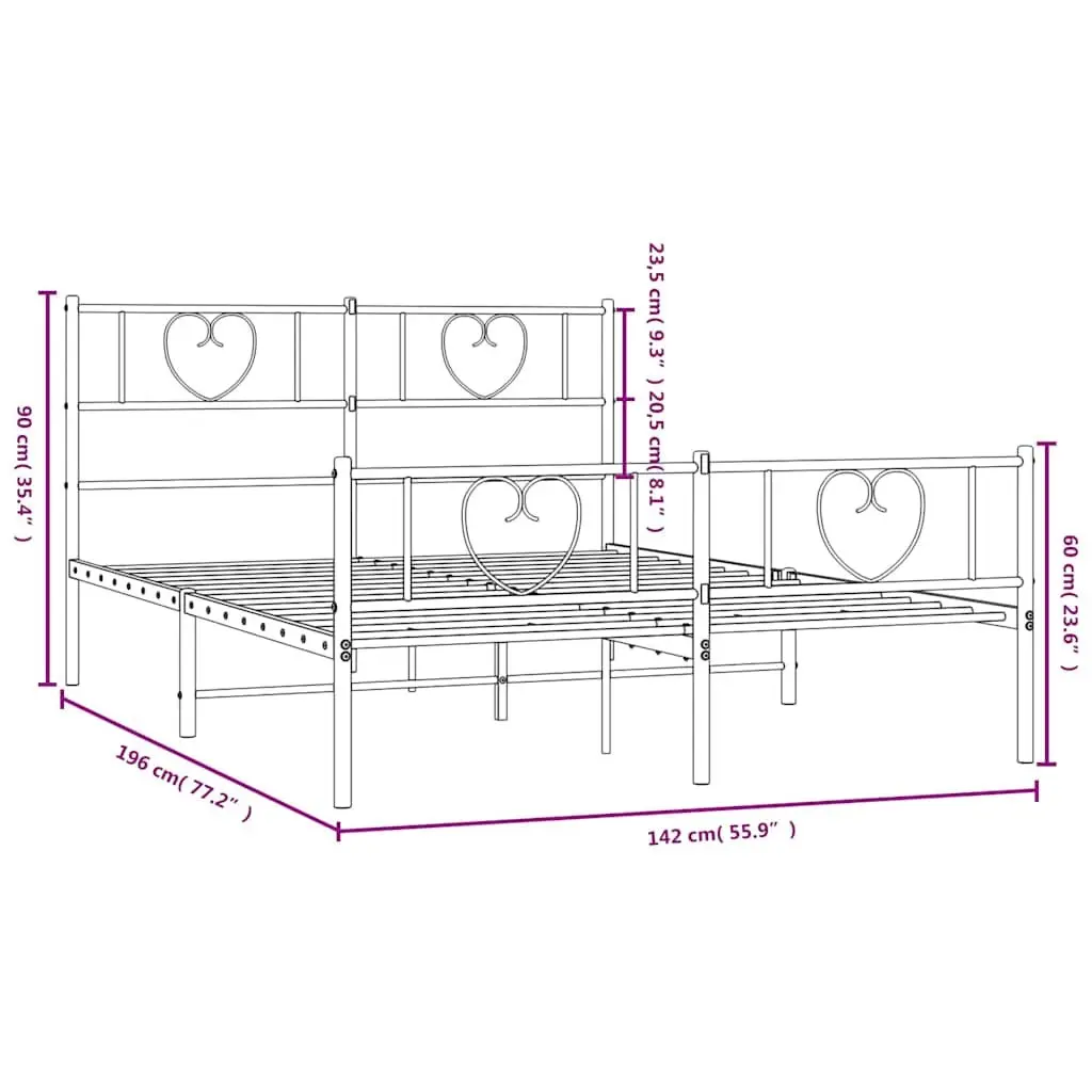 Metal Bed Frame with Footboard Slatted Base Black 135x190 cm