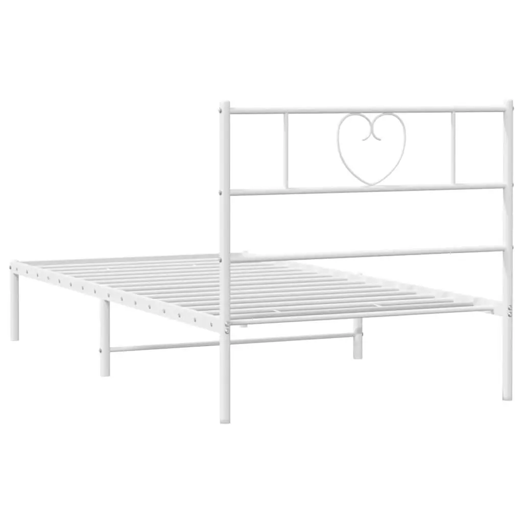 White Metal Bed Frame King Single with Headboard