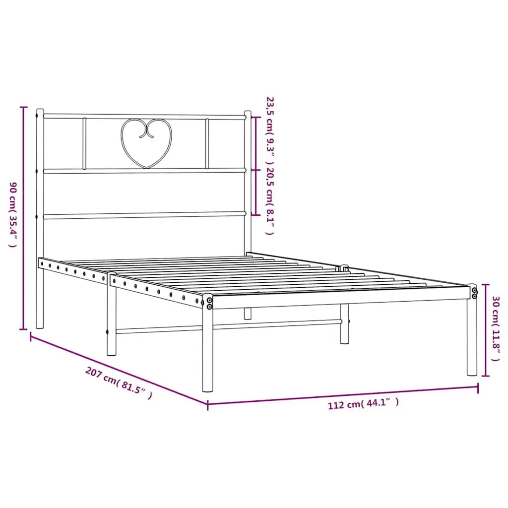 White Metal Bed Frame King Single with Headboard