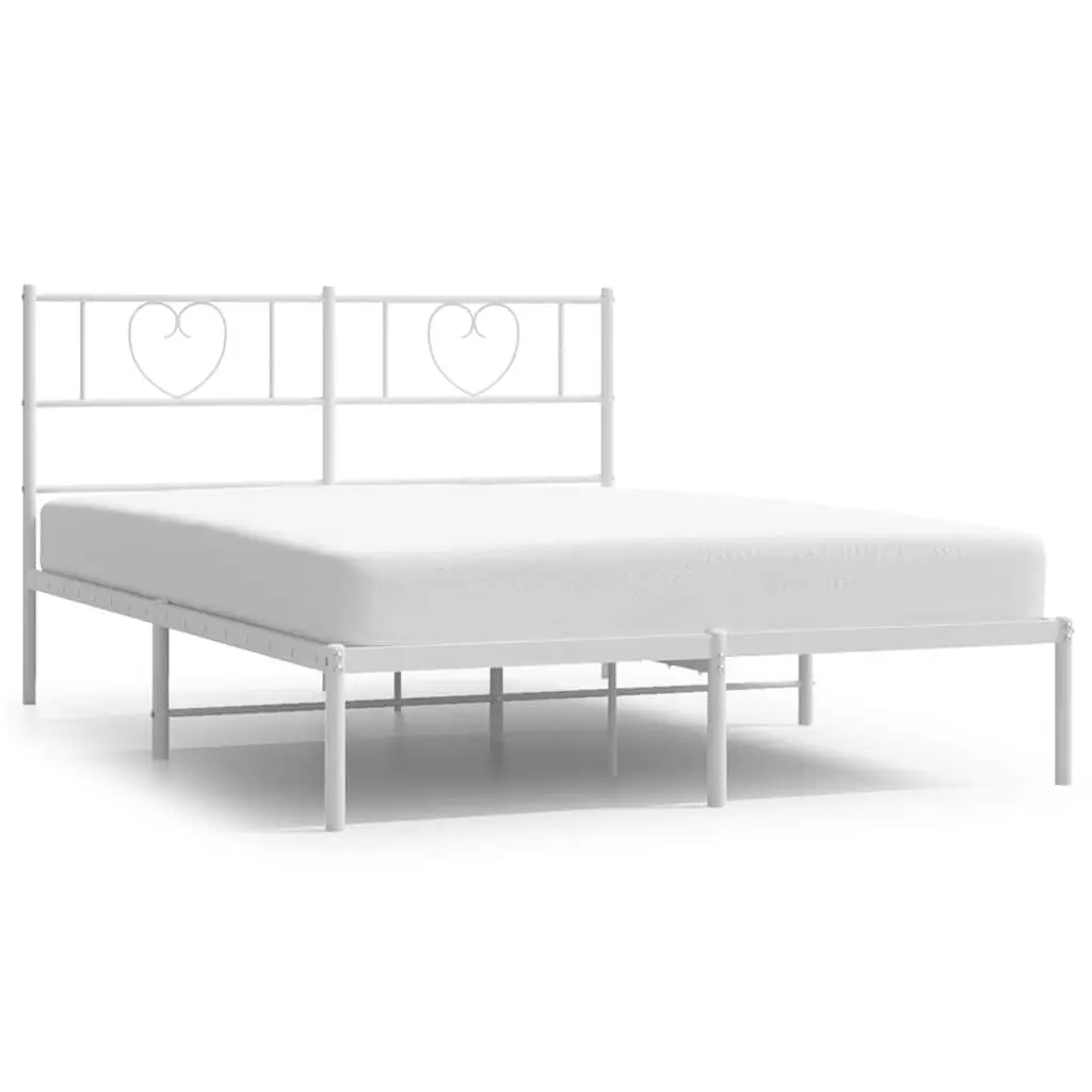 Metal Bed Frame with Headboard White 150x200 cm Steel Slatted