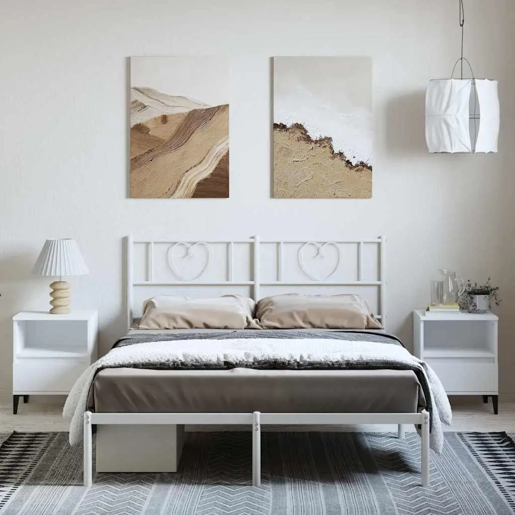 Metal Bed Frame with Headboard White 150x200 cm Steel Slatted