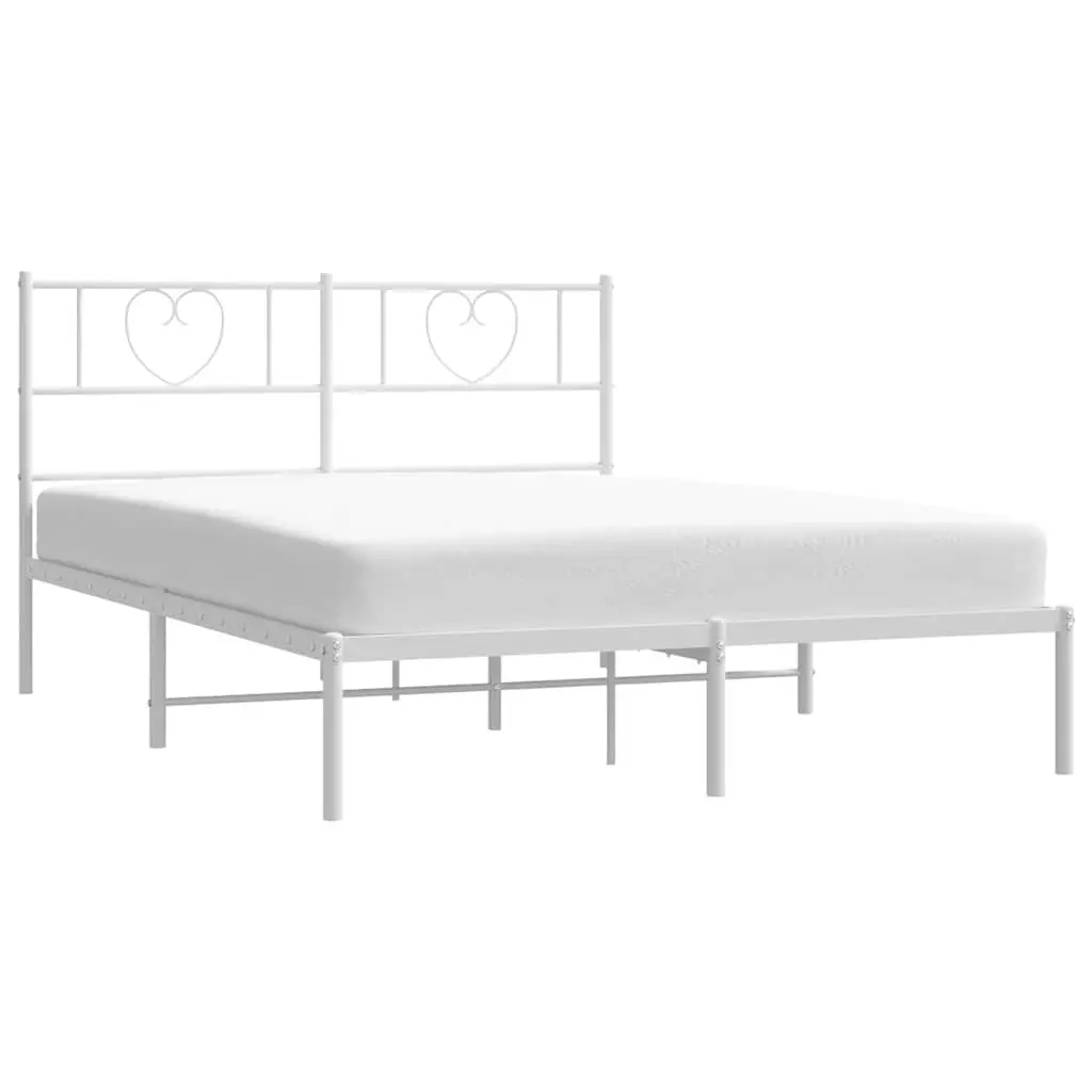 Metal Bed Frame with Headboard White 150x200 cm Steel Slatted