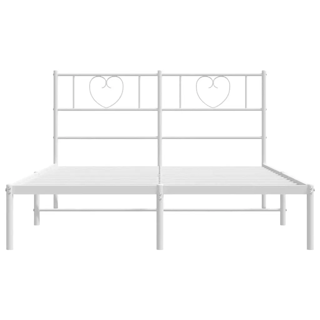 Metal Bed Frame with Headboard White 150x200 cm Steel Slatted