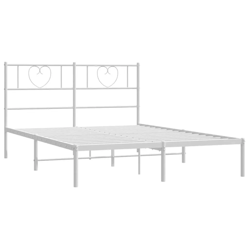 Metal Bed Frame with Headboard White 150x200 cm Steel Slatted