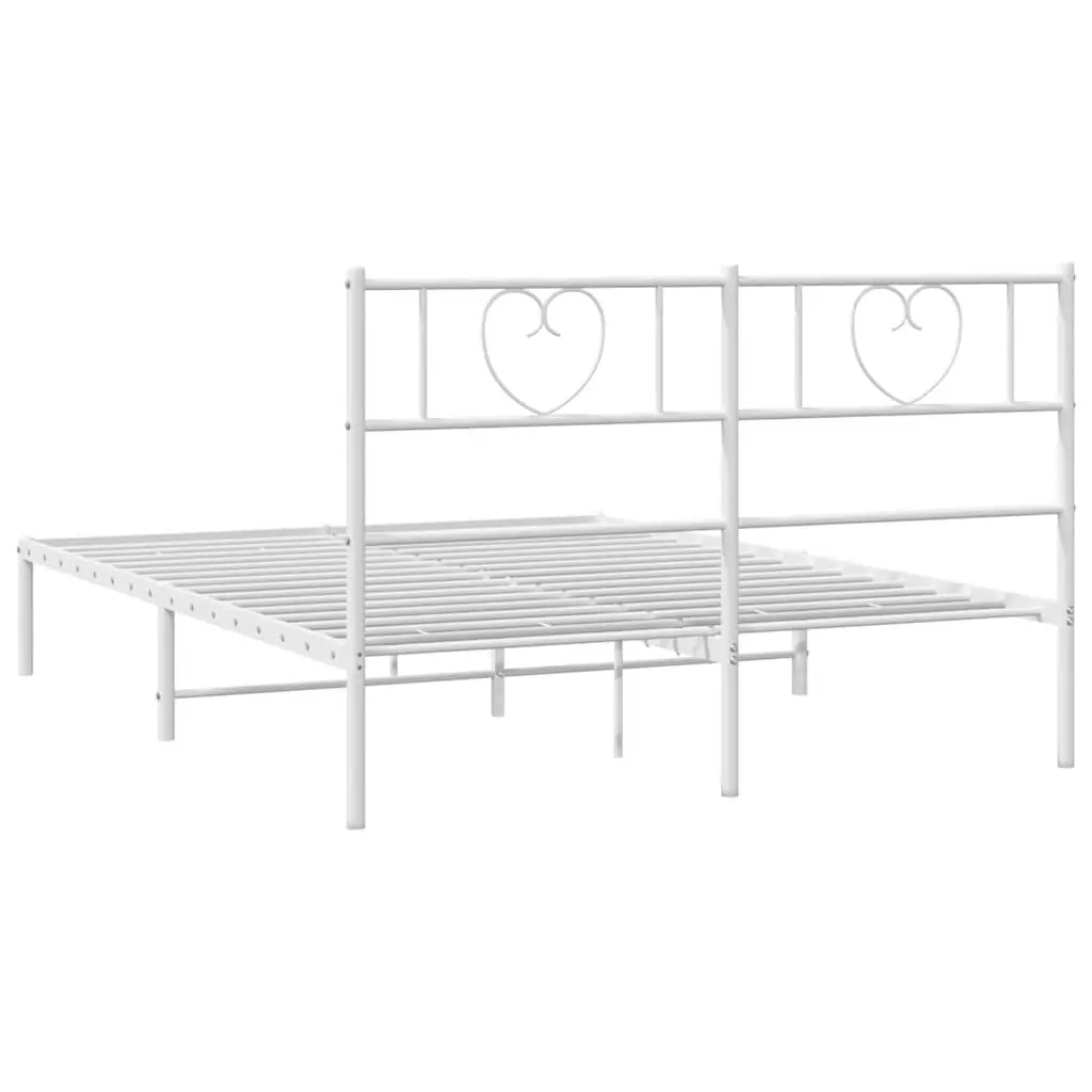 Metal Bed Frame with Headboard White 150x200 cm Steel Slatted