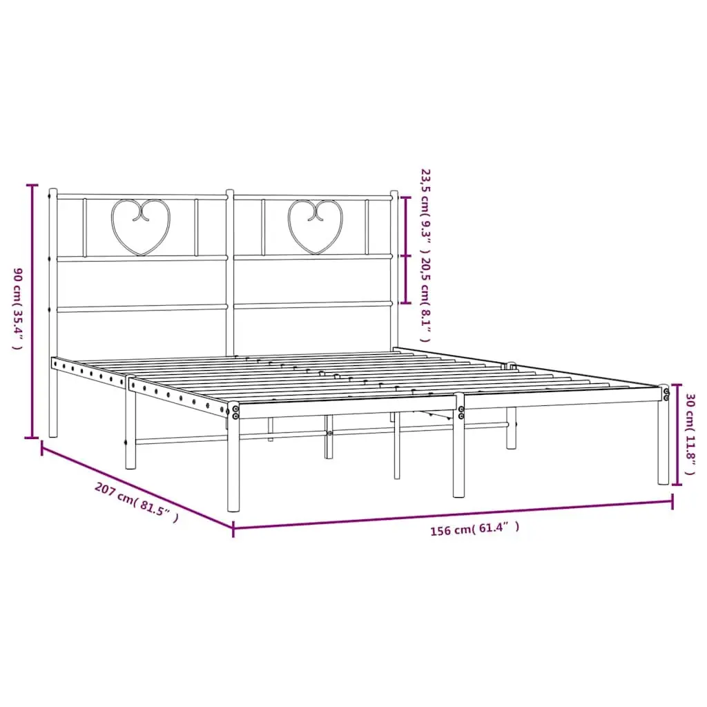 Metal Bed Frame with Headboard White 150x200 cm Steel Slatted