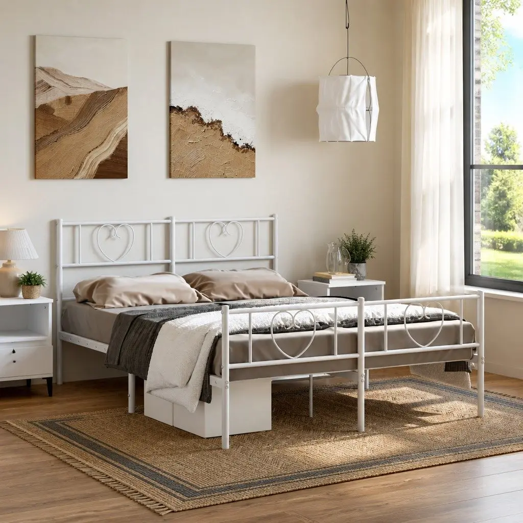 Metal Bed Frame White 150x200 cm Slatted Base