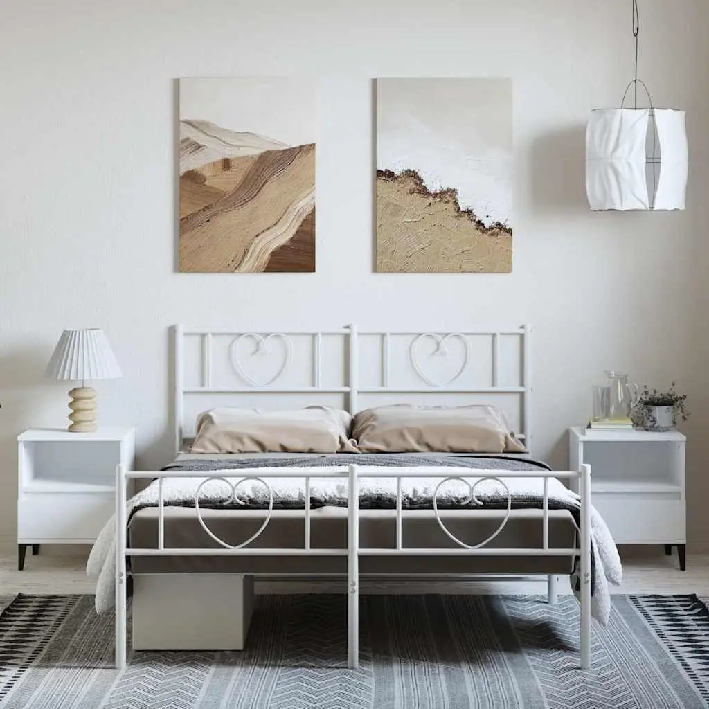 Metal Bed Frame White 150x200 cm Slatted Base
