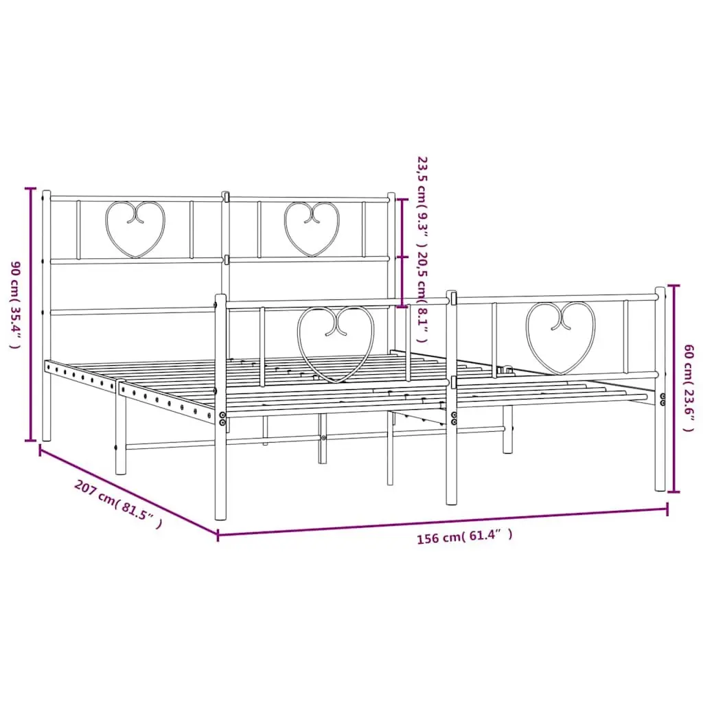 Metal Bed Frame White 150x200 cm Slatted Base