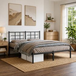 Friendly Black Metal Bed Frame 150x200 cm with Headboard