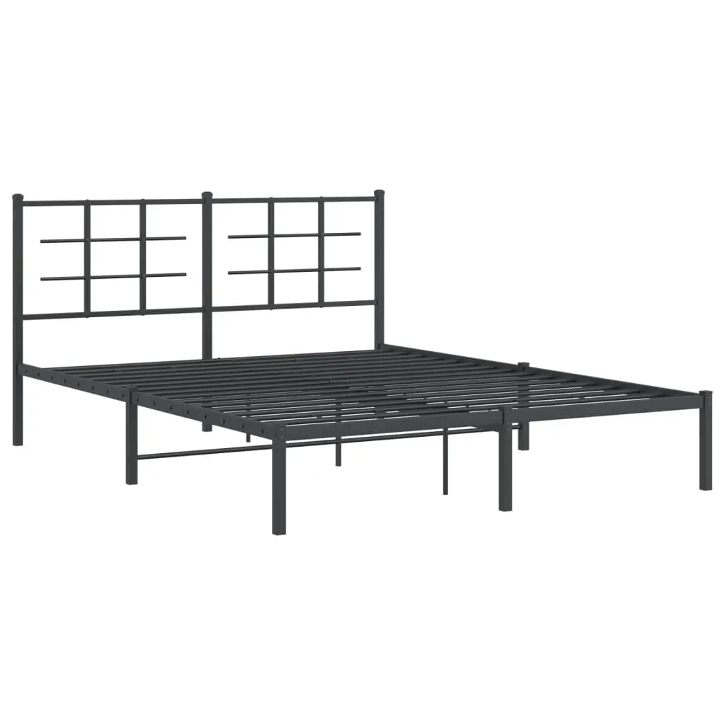 Metal Bed Frame with Headboard Black 150x200 cm