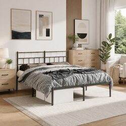 Metal Bed Frame 150x200 cm with Headboard Black Steel Slats Centre Legs