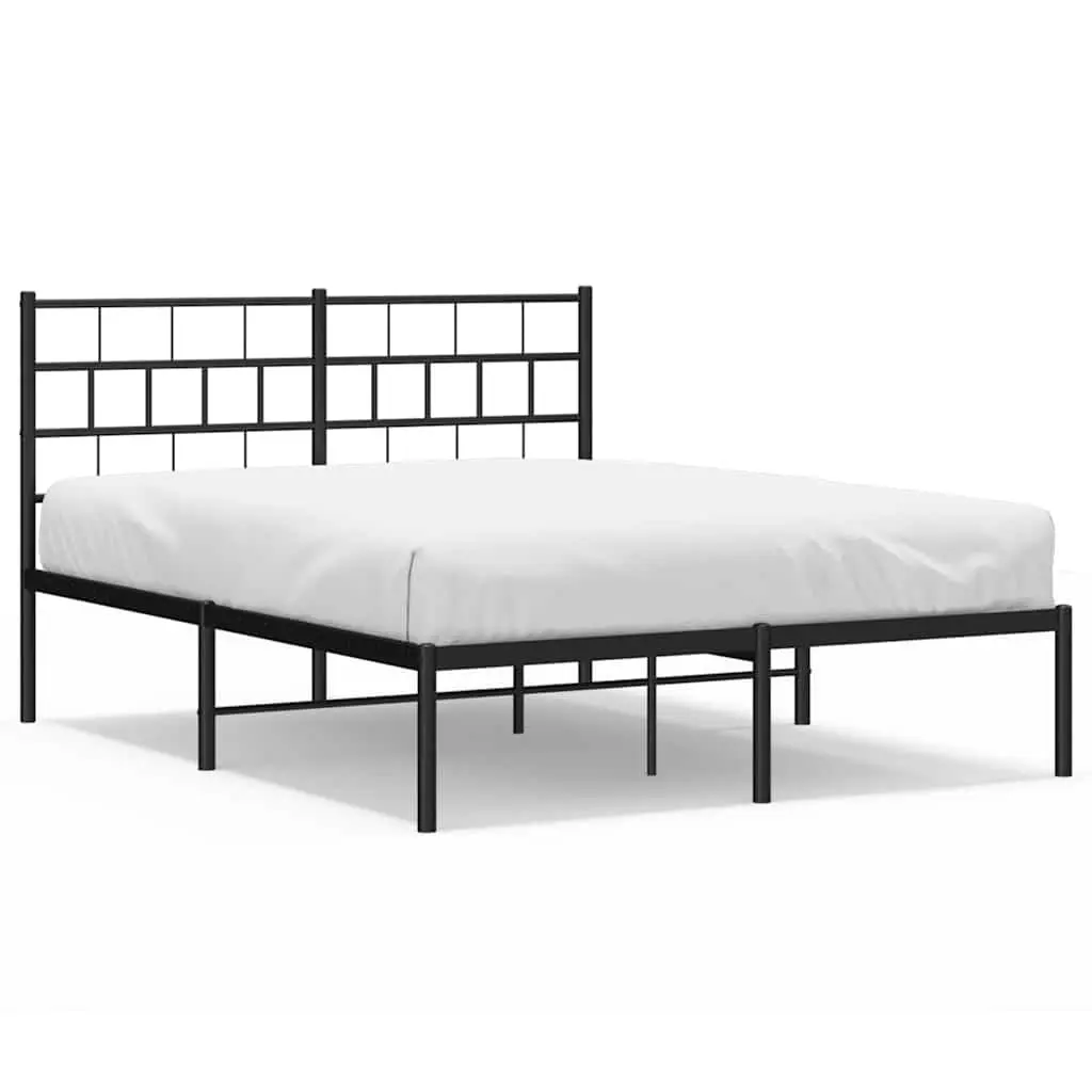 Black Metal Bed Frame 150x200 cm with Headboard
