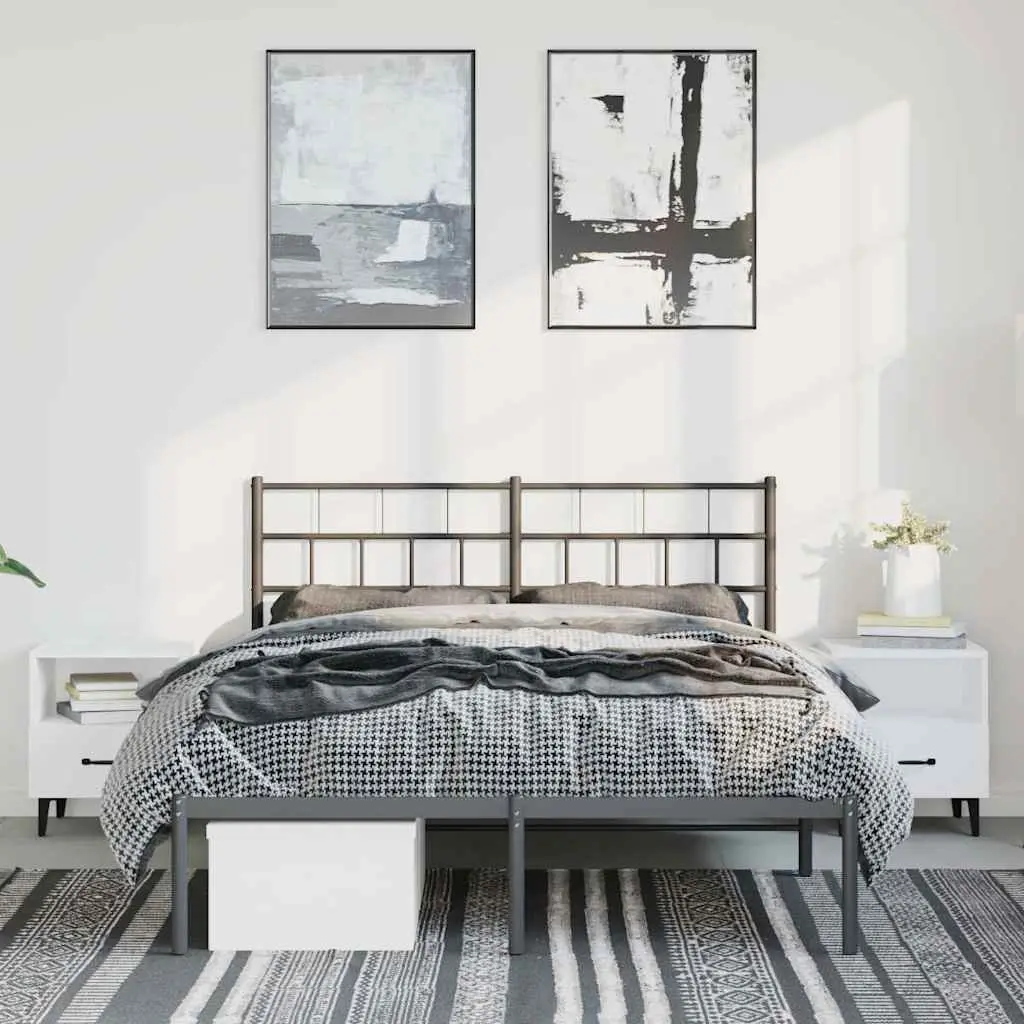 Black Metal Bed Frame 150x200 cm with Headboard