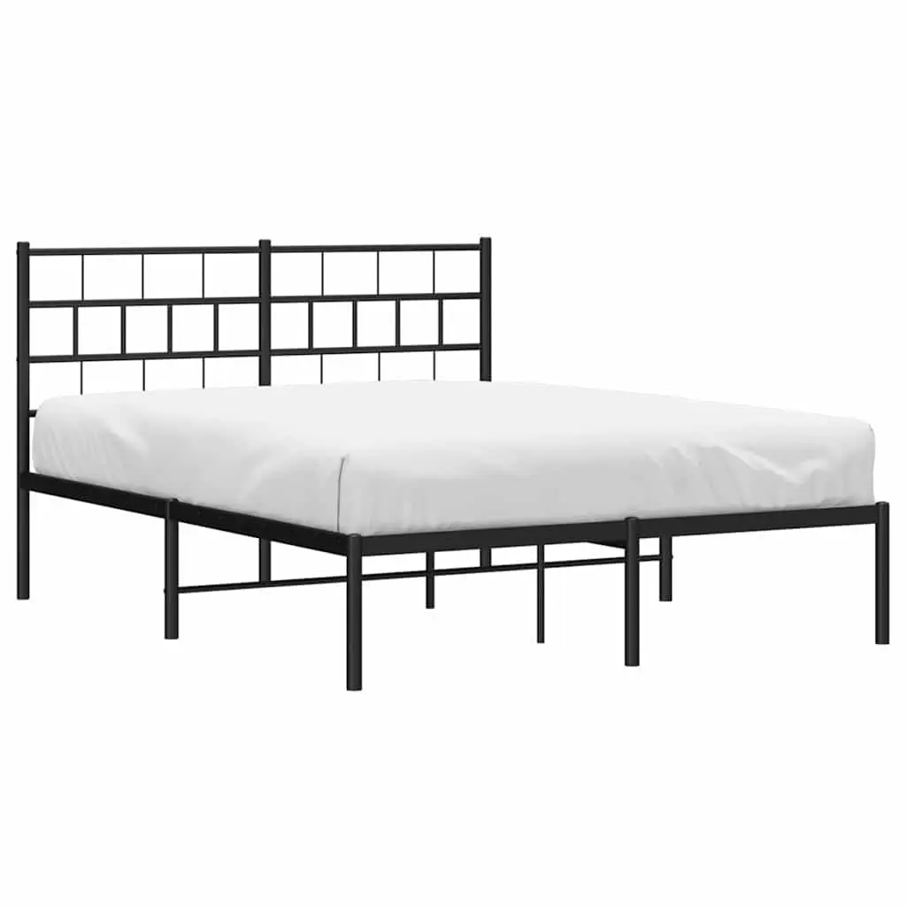 Black Metal Bed Frame 150x200 cm with Headboard