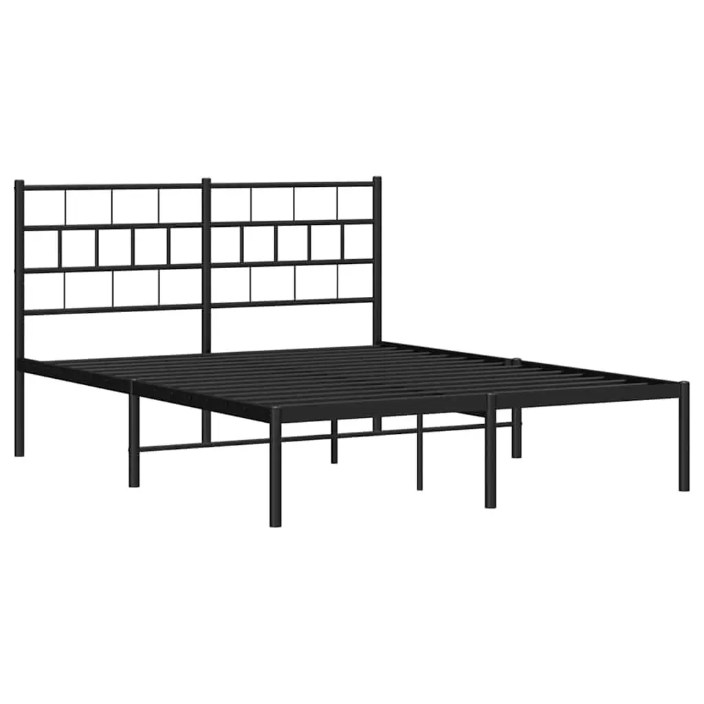 Black Metal Bed Frame 150x200 cm with Headboard