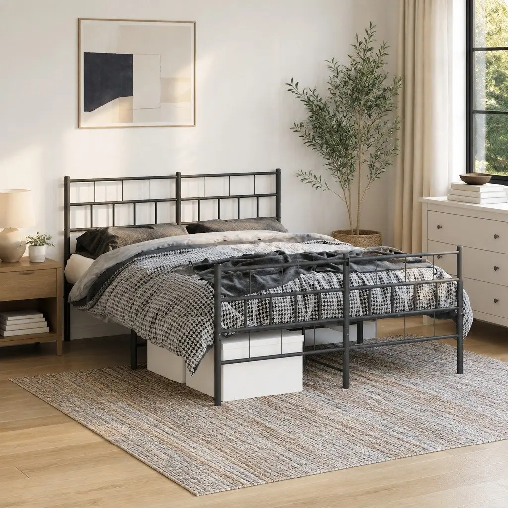 Metal Bed Frame Robust Steel Black 135x190 cm